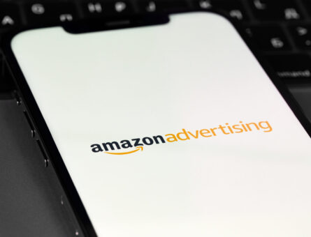 Amazon advertising logo on screen smartphone iPhone. Amazon is one of the biggest marketplaces. Moscow, Russia - June 16, 2021
