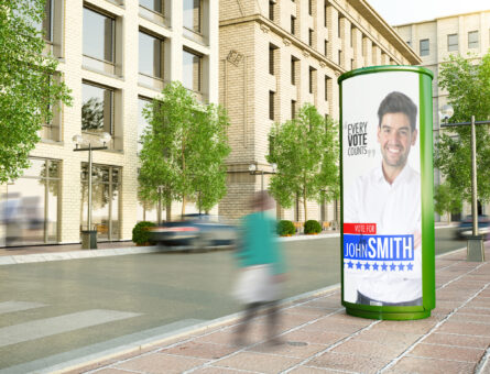 3d rendering vertical politician advertising on the street mockup